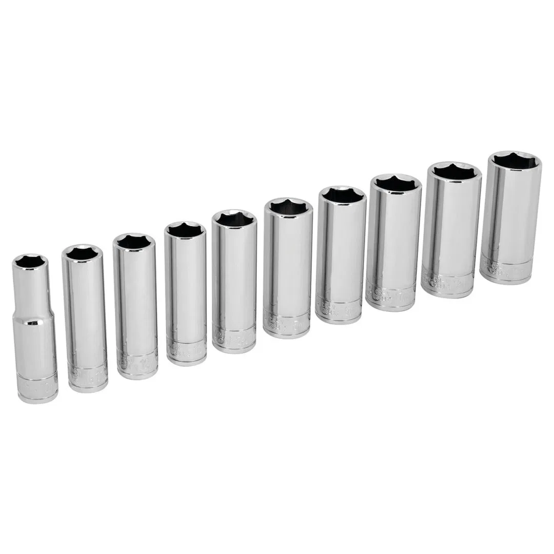 W38402 – PERFORM TOOL Socket Set, 3/8 Inch Drive Metric Deep/ 6 Point Chrome Vanadium Steel With Size Of 10 Millimete...